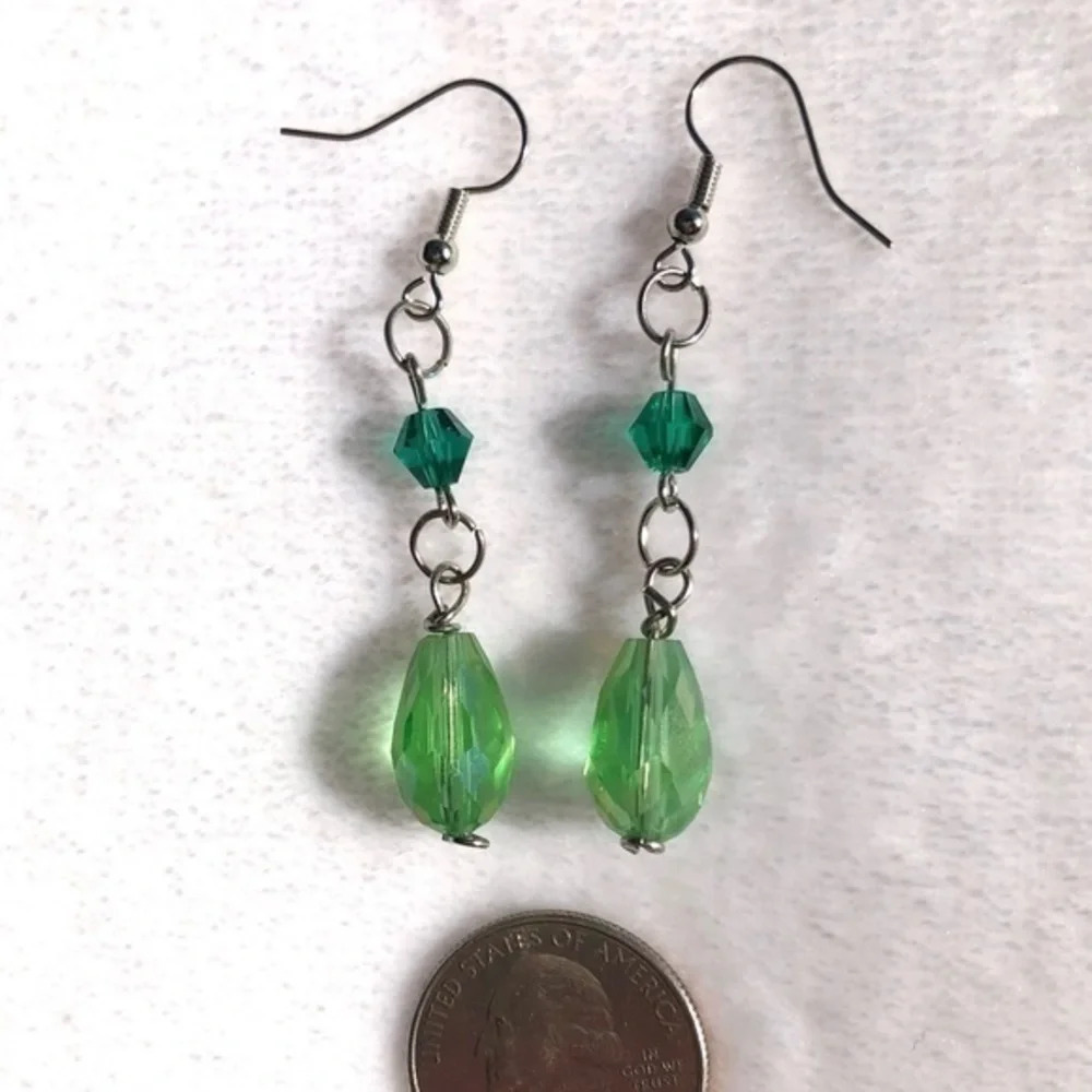 3 for $25/ Green & Silver Crystal Drop Earrings NWT